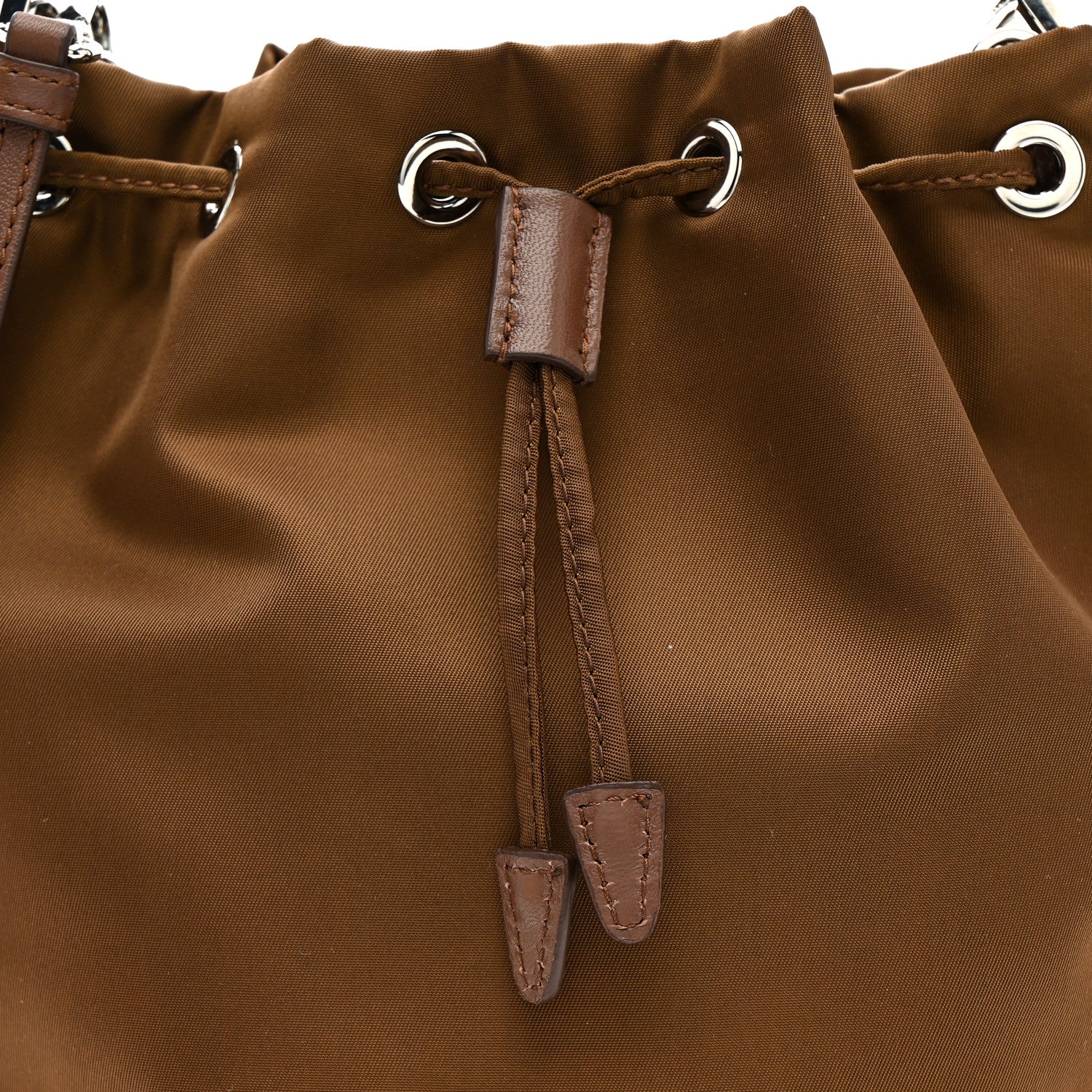 Prada Re-Nylon Saffiano Crystal Mini Re-Edition 1978 Bucket Bag Cacao 9 of 14