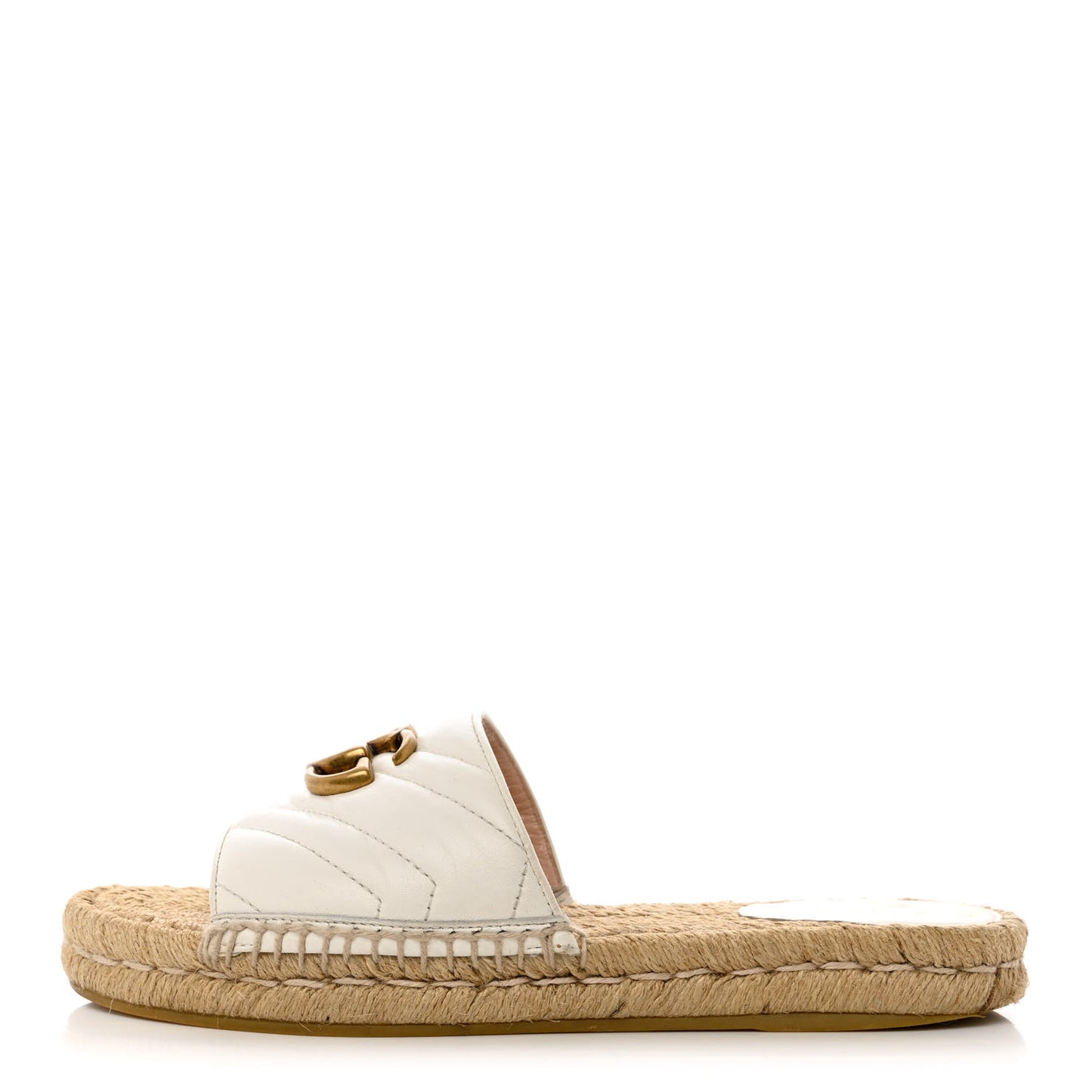 Nappa Matelasse GG Marmont Espadrille Slide Sandals 37.5 Great White