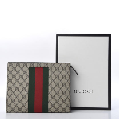 Gucci GG Supreme Monogram Selleria Calfskin Web New Web Cosmetic Case Beige Ebony Cocoa 9 of 9