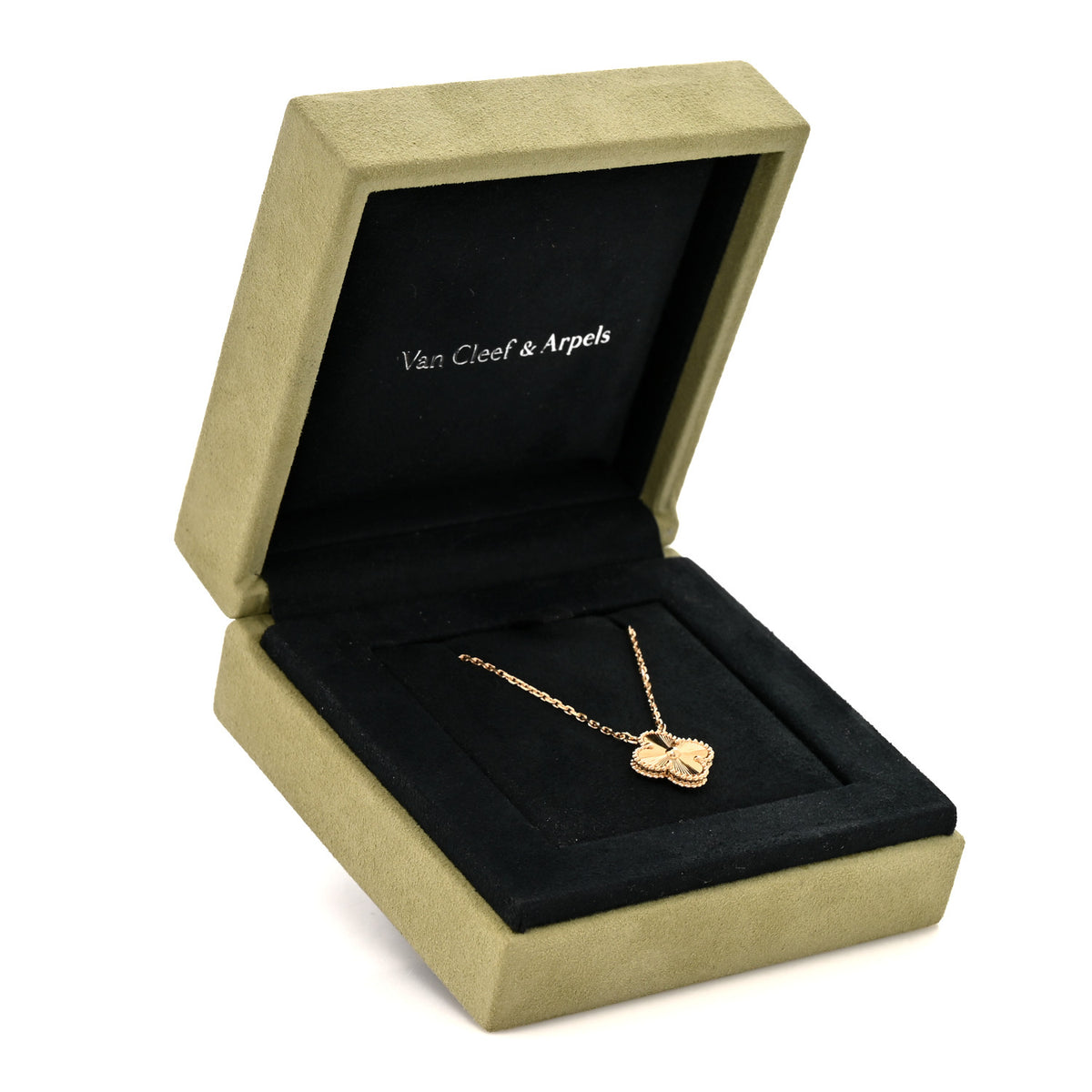 18K Yellow Gold Guilloche Vintage Alhambra Pendant Necklace