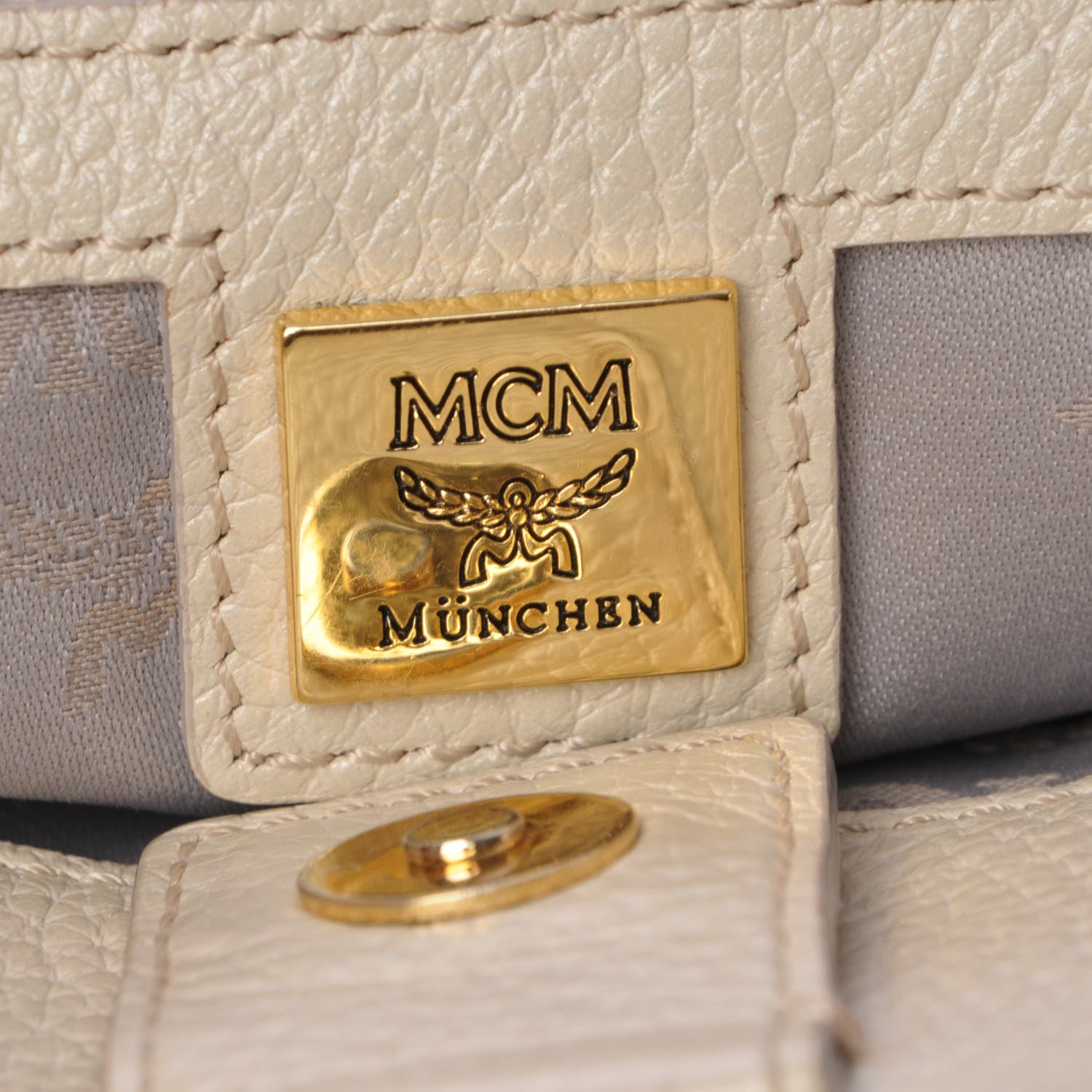 MCM Grained Calfskin Studded Tote White 7 of 19