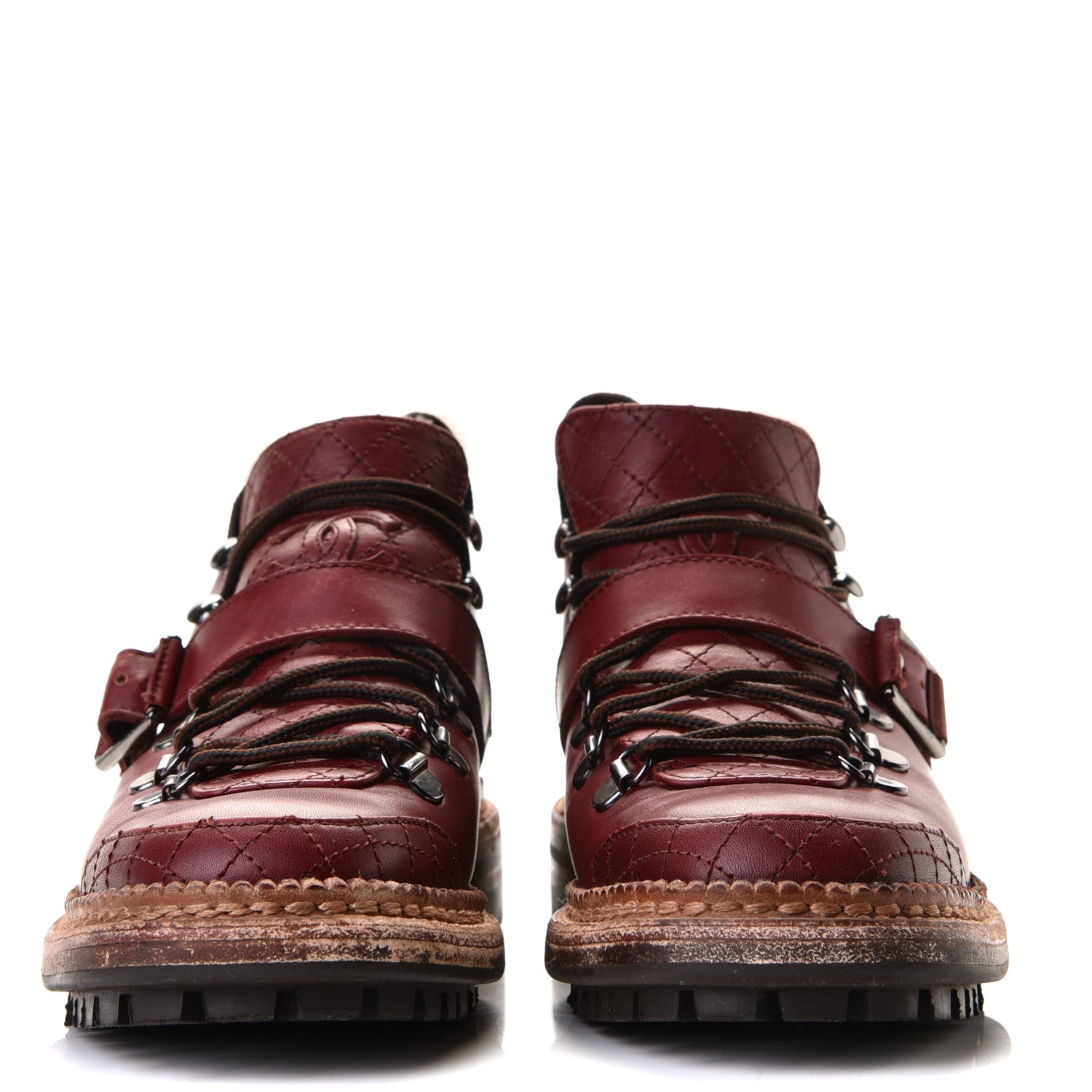 Chanel Shearling Calfskin Lace Up Short Boots 37.5 Red 5 of 7