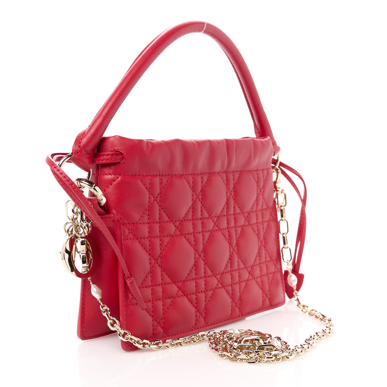 Christian Dior Lambskin Cannage Milly Mini Drawstring Bag Red 3 of 10