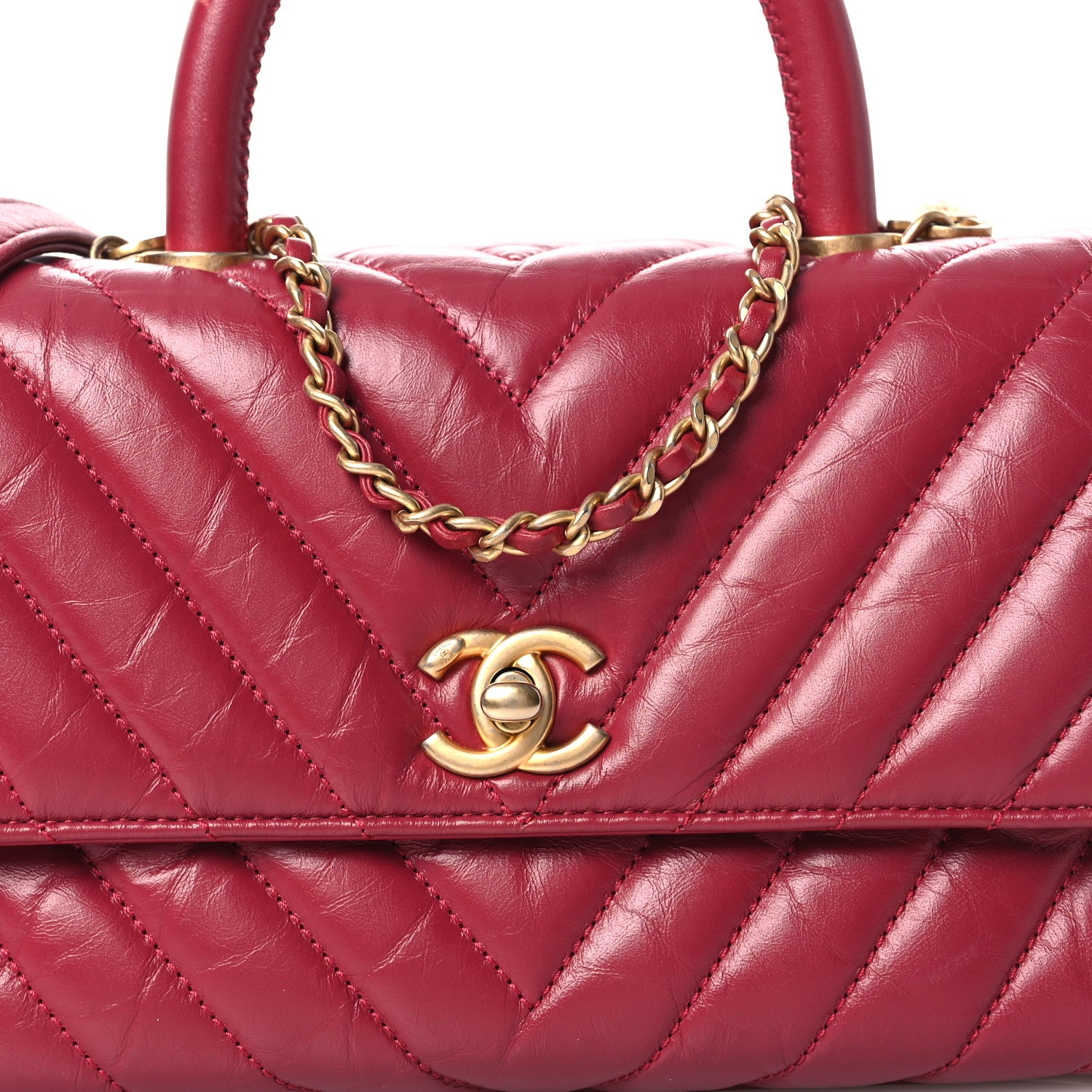 Chanel Aged Calfskin Chevron Quilted Mini Coco Handle Flap Dark Pink 8 of 13