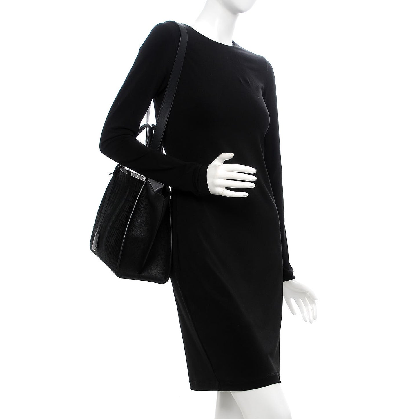 Vitello Pelo Flamingo Crocodile Embossed Petite 3Jours Tote Black