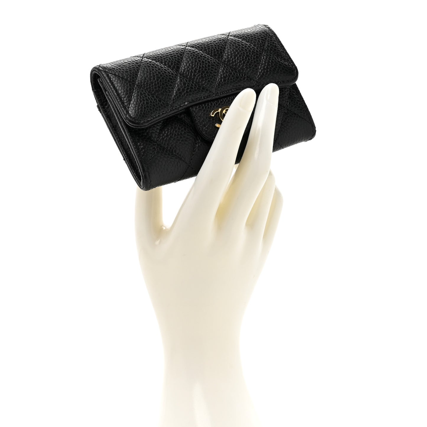 Caviar Quilted Flap Card Holder Wallet Black