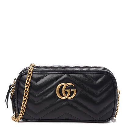 Gucci Calfskin Matelasse Mini GG Marmont Chain Crossbody Bag Black 1 of 13