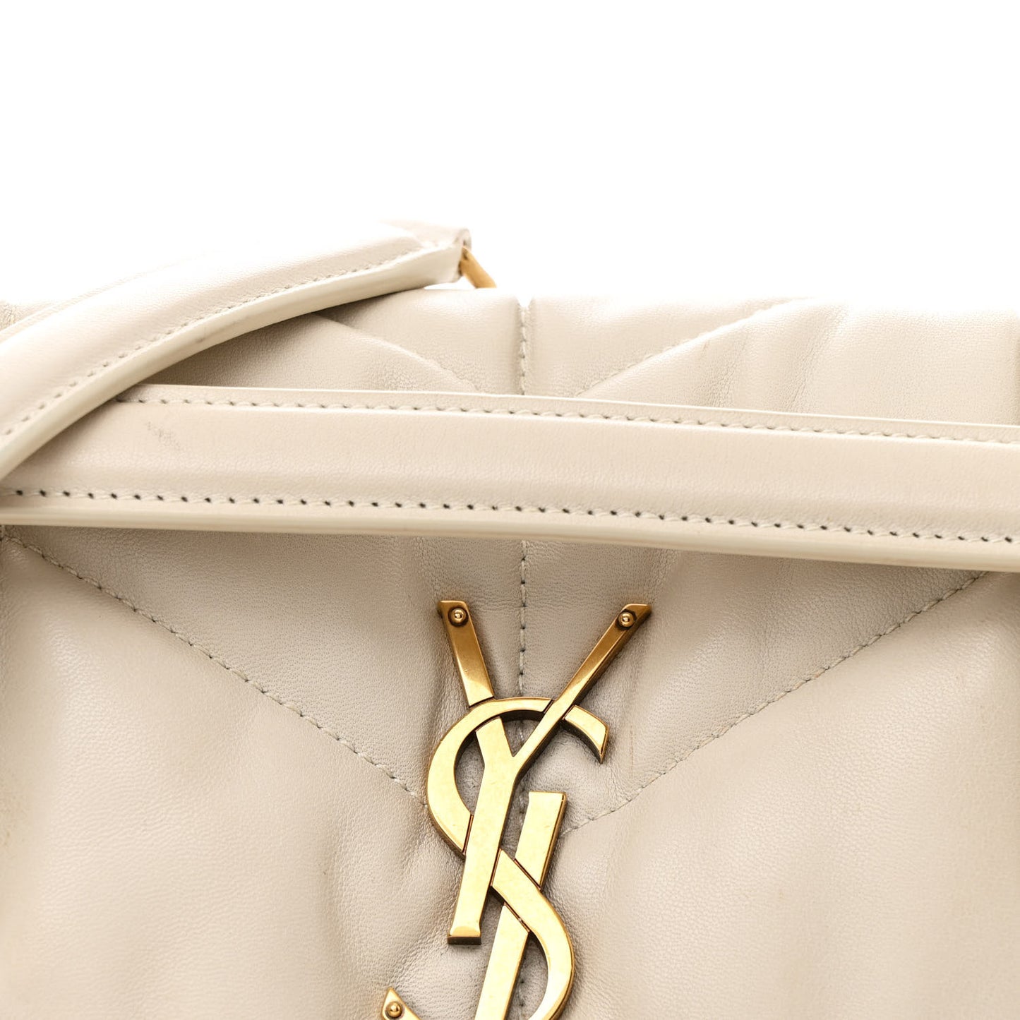 Lambskin Quilted Small Loulou Puffer Monogram Chain Satchel Crema Soft