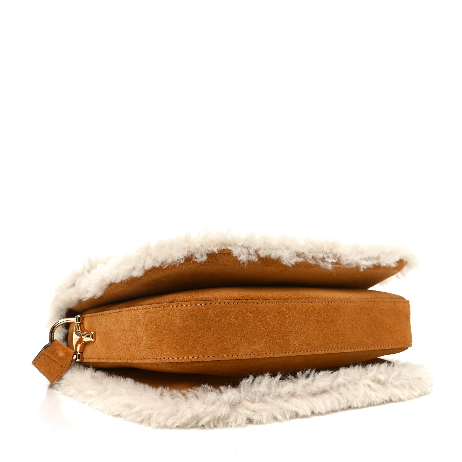 Gucci Suede Shearling Horsebit 1955 Shoulder Bag Honey Beige Milk 4 of 10