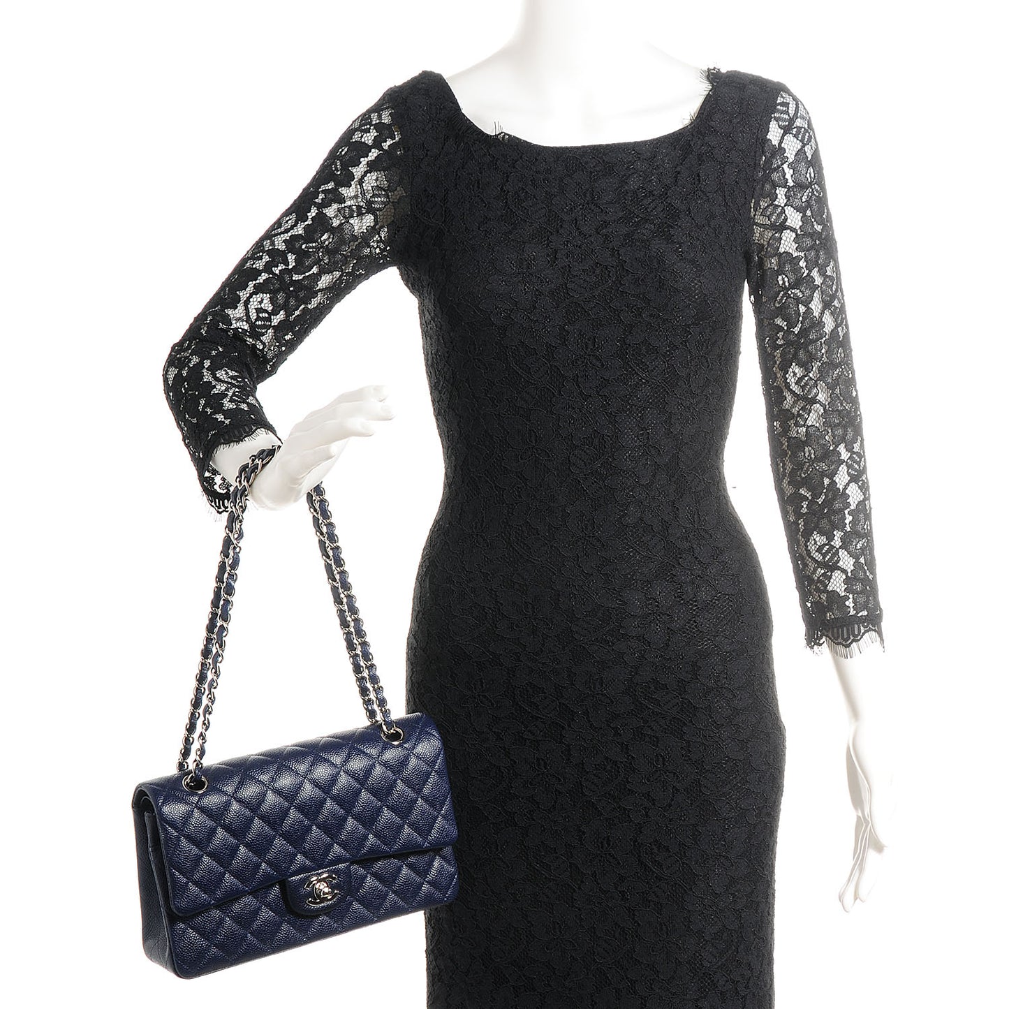 Caviar Quilted Medium Double Flap Navy