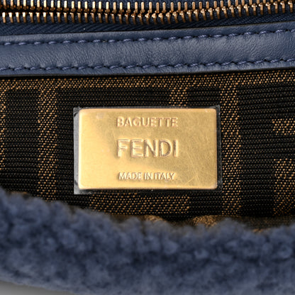 Fendi Shearling Lambskin FF Midi Chain Baguette Mirto 6 of 10