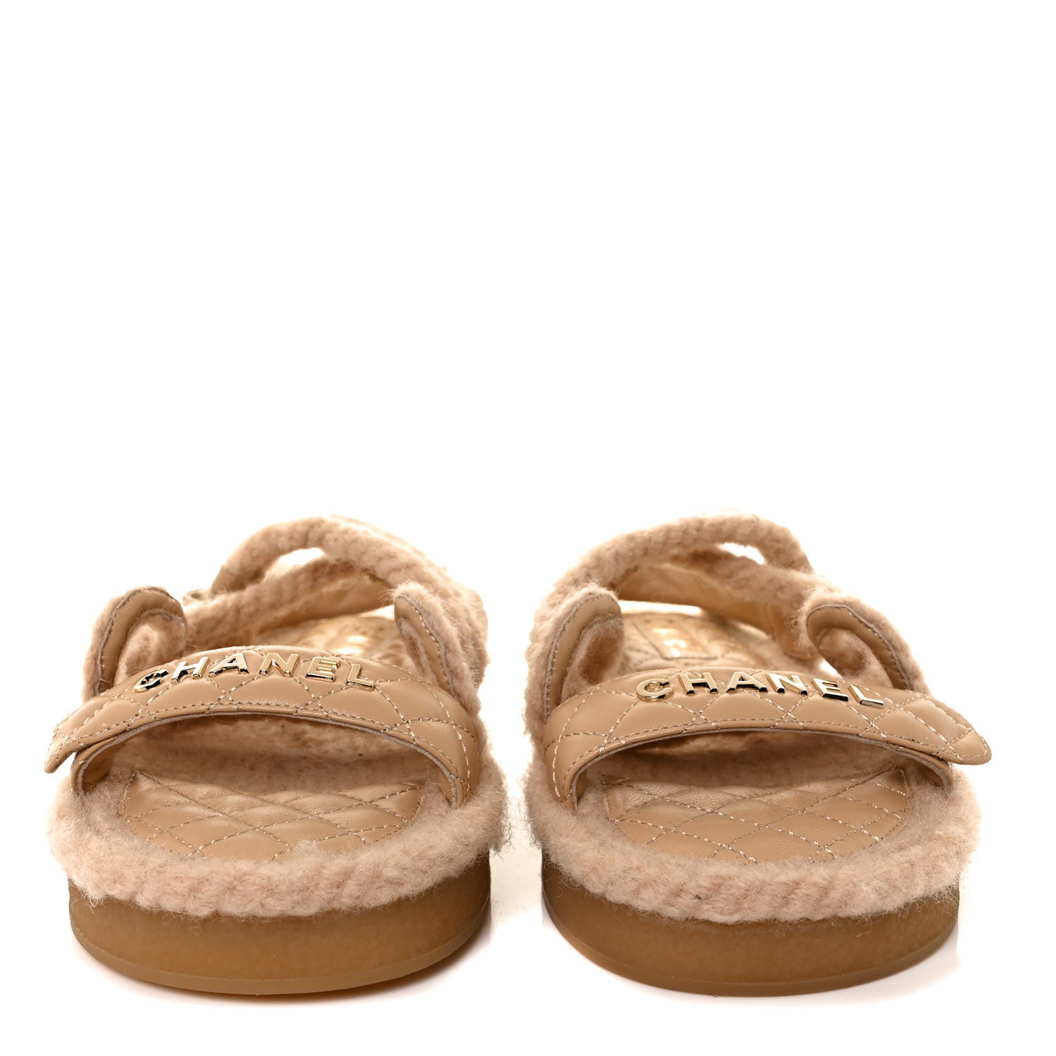 Chanel Cord Lambskin Quilted Logo Sandals 39 Beige 2 of 6