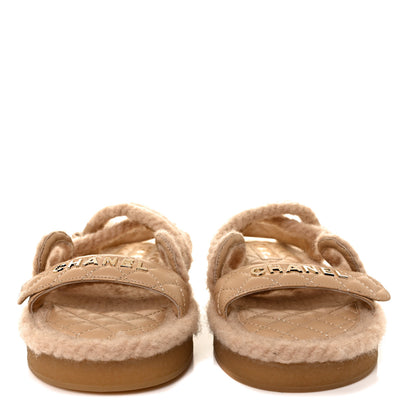 Chanel Cord Lambskin Quilted Logo Sandals 39 Beige 2 of 6