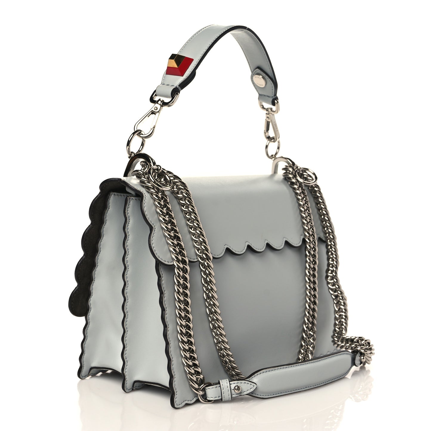 Vitello Liberty Scalloped Spike Studded Kan I Shoulder Bag Grigio Perla Multicolor