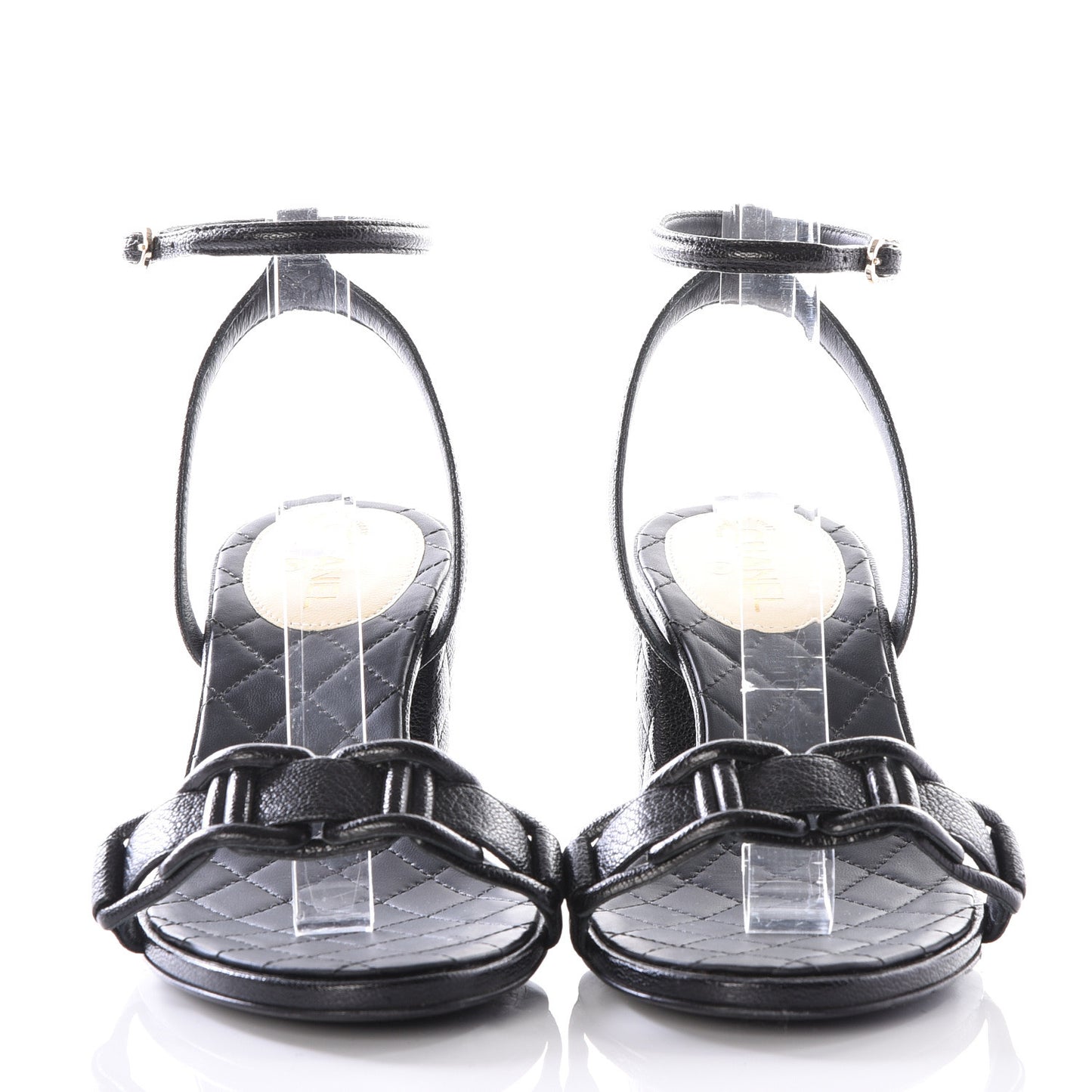 Grained Calfskin Quilted Sandals 35.5 Black