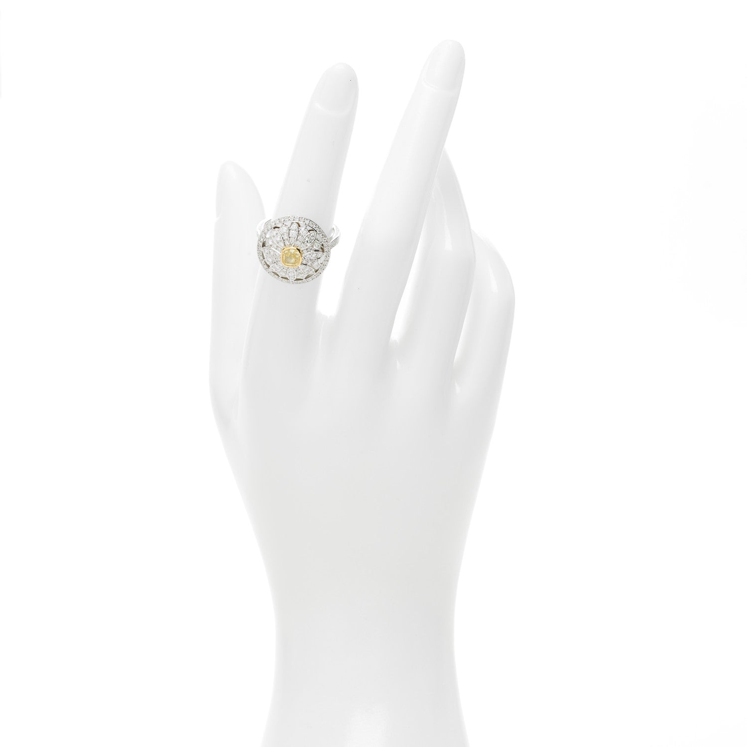 Tiffany Platinum 18K Yellow Gold Fancy Yellow Diamond Daisy Ring 51 5.75 3 of 7