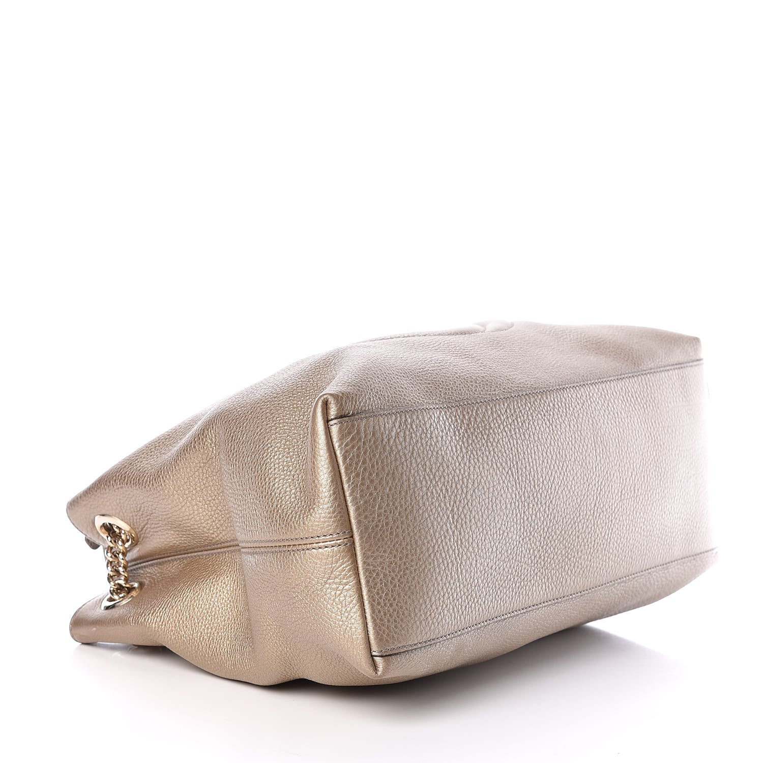 Gucci Metallic Pebbled Calfskin Medium Soho Chain Shoulder Bag Golden Beige 4 of 15