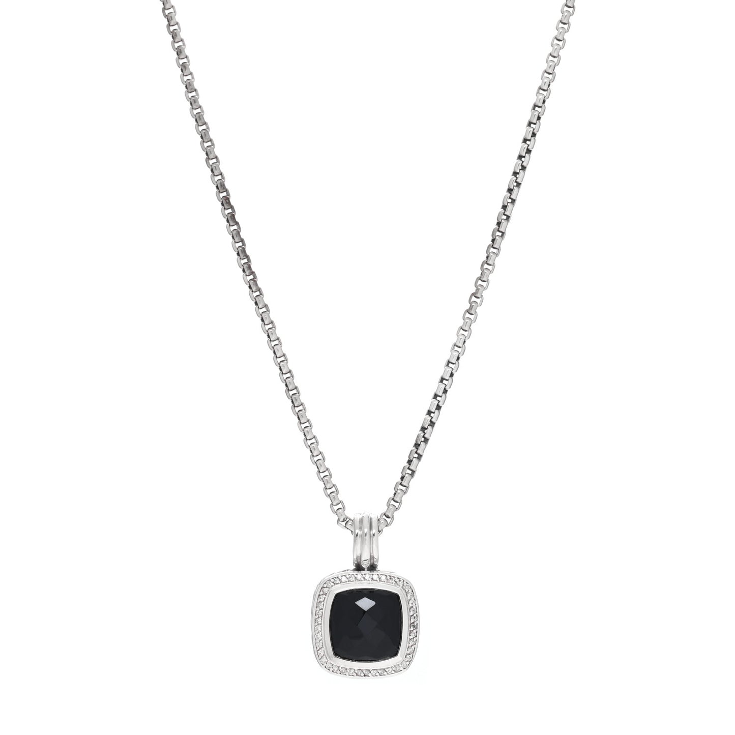 Sterling Silver Diamond Black Onyx 14mm Albion Pendant Necklace