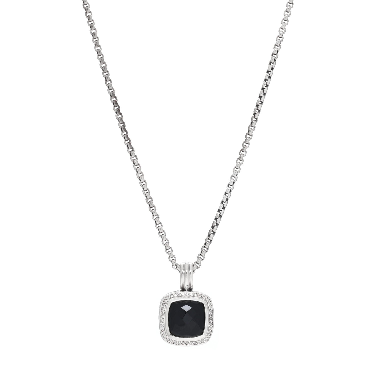 David Yurman Sterling Silver Diamond Black Onyx 14mm Albion Pendant Necklace 1 of 4