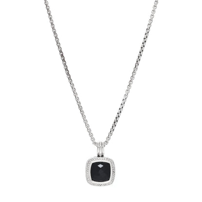 David Yurman Sterling Silver Diamond Black Onyx 14mm Albion Pendant Necklace 1 of 4