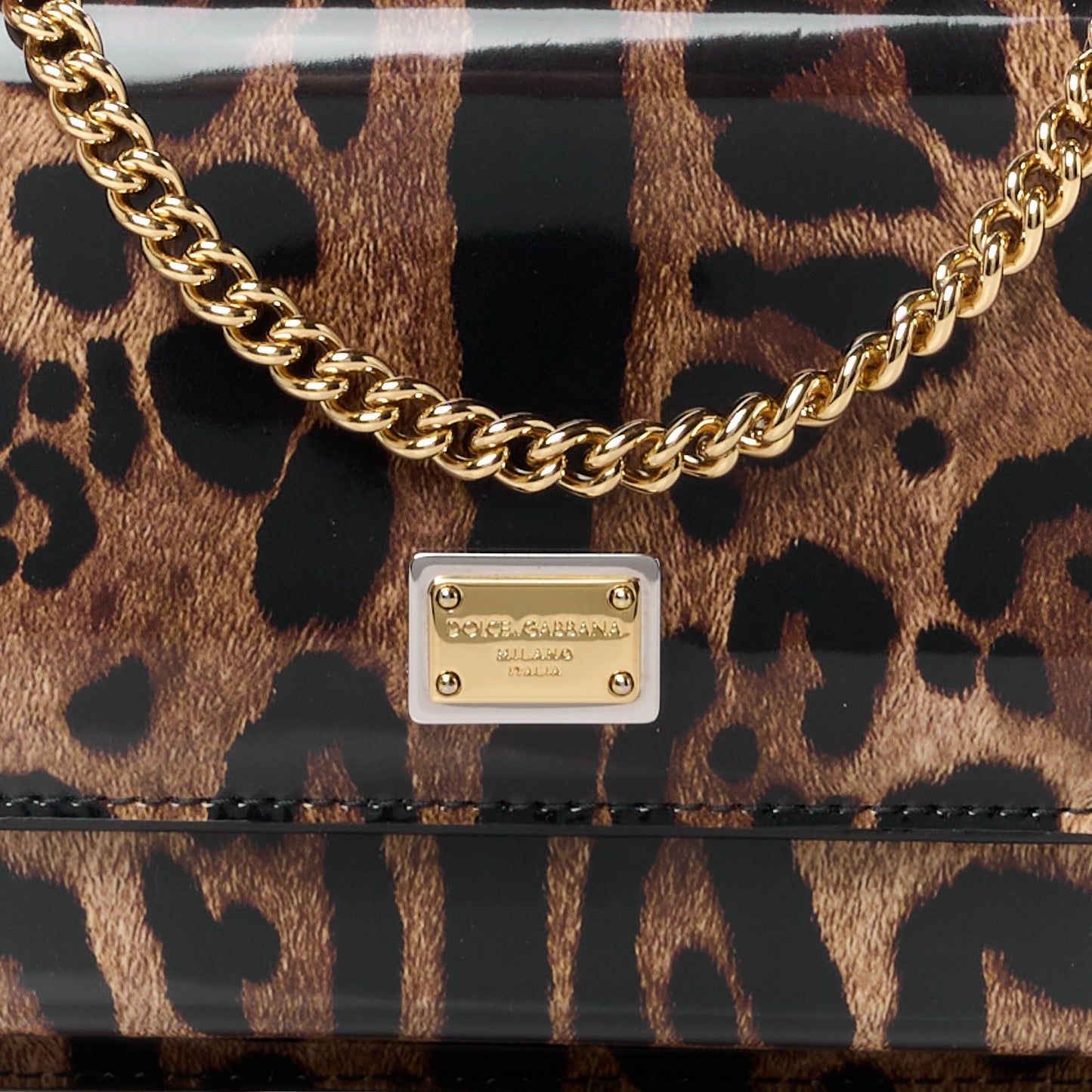 Patent Leopard Print Mini Miss Sicily Chain Wallet Brown Black Red