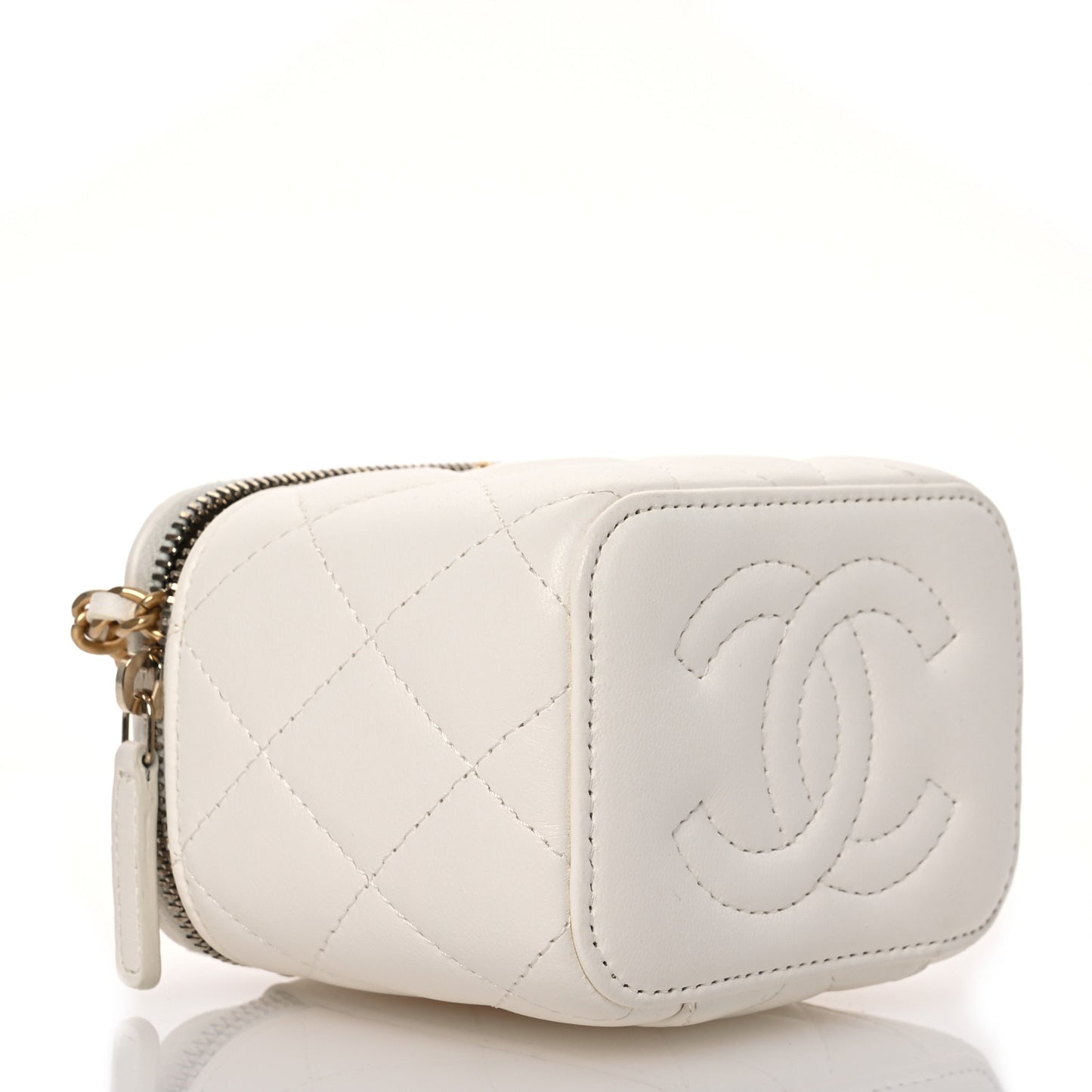 Lambskin Quilted Pearl Crush Mini Vanity Case With Chain White
