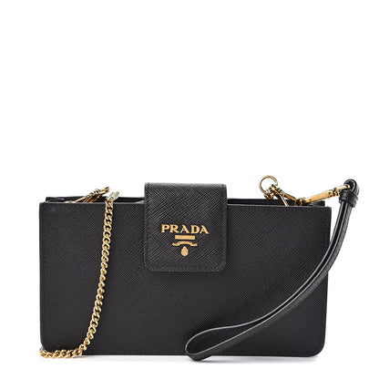 Prada Saffiano Metal Mini Chain Wallet Black 1 of 11