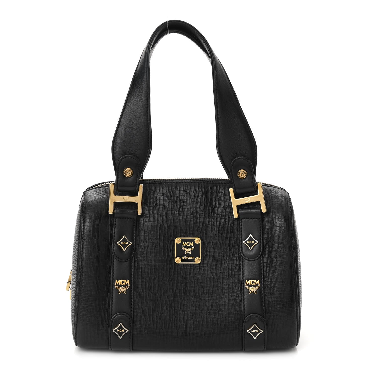 MCM Grained Calfskin Studded Boston Bag Black 1 of 12
