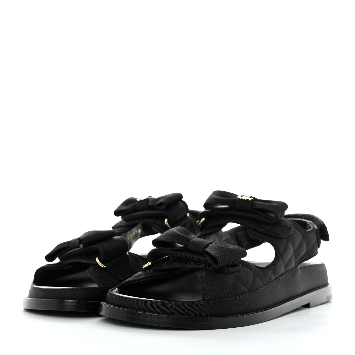 Grosgrain Quilted Bow Dad Sandals 38 Black