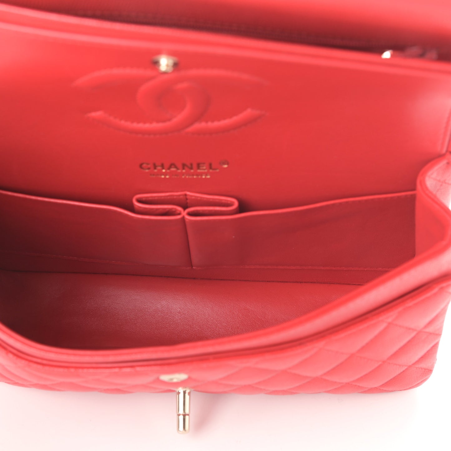 Caviar Quilted Medium Double Flap Red