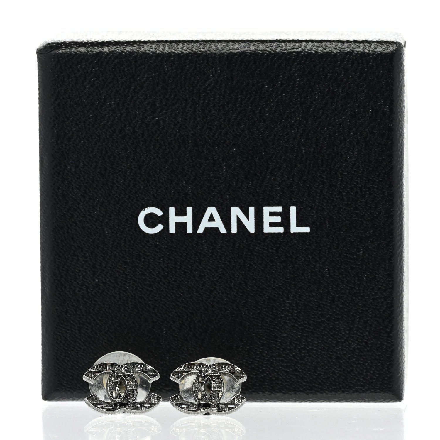 Chanel Tweed Effect CC Earrings Silver 5 of 5