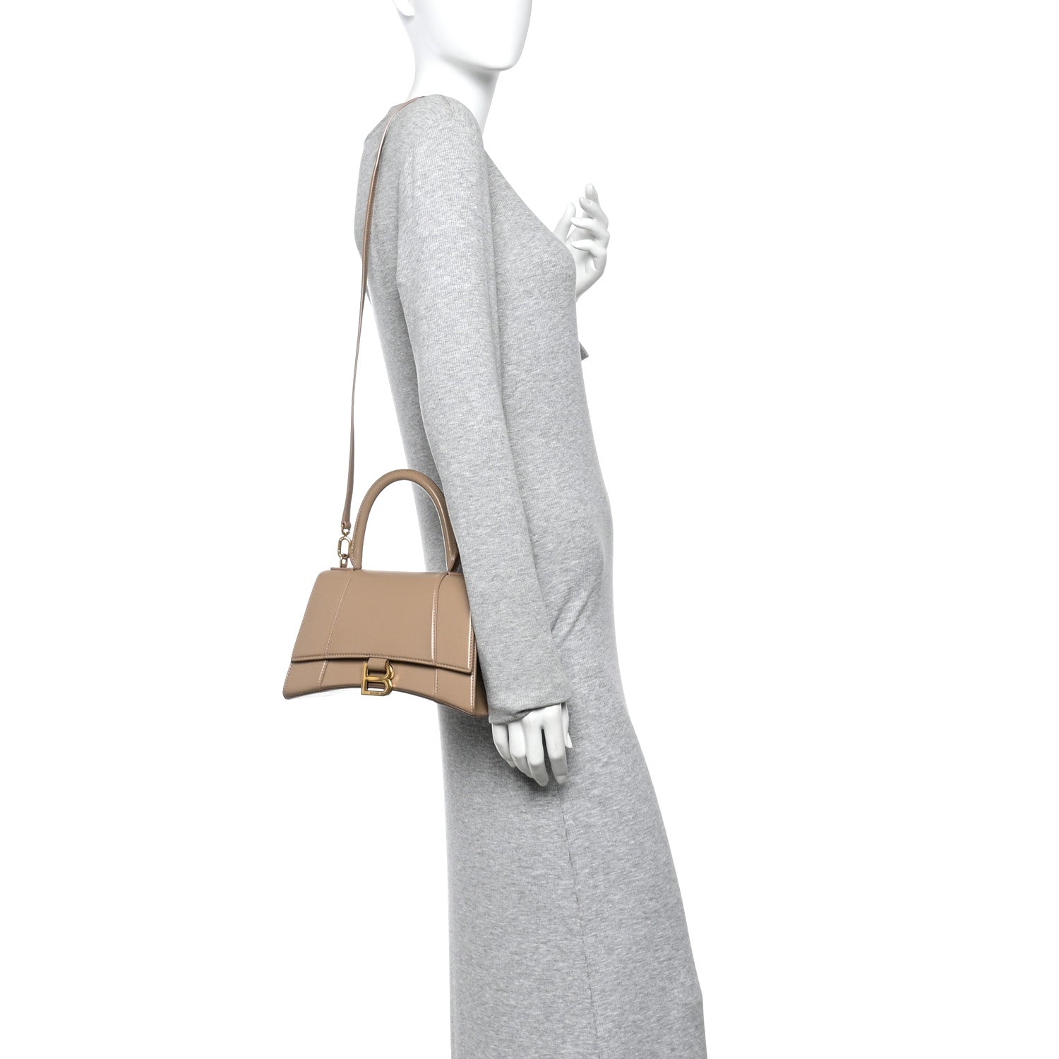 Balenciaga Shiny Box Calfskin Small Hourglass Top Handle Bag Sand 2 of 9