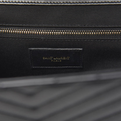 Saint Laurent Smooth Calfskin Matelasse Chevron Large Monogram Satchel Black 6 of 10