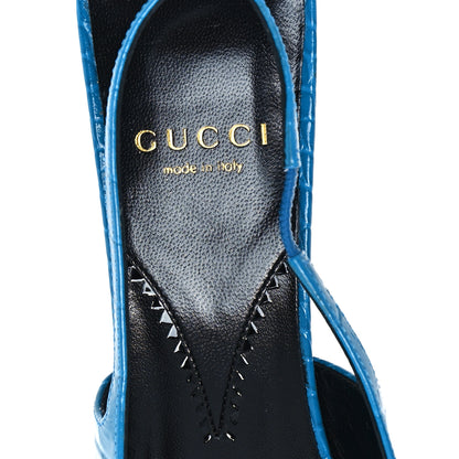 Gucci Calfskin Crocodile Print Square Slingback Pumps 37.5 Bright Sapphire 8 of 10