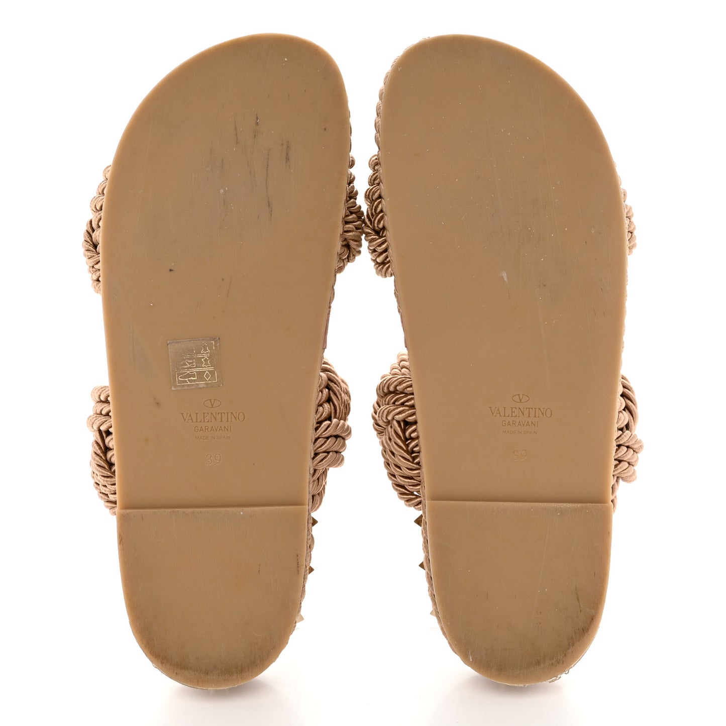 Calfskin Silk Woven Rockstud Torchon 5mm Sandals 39 Poudre