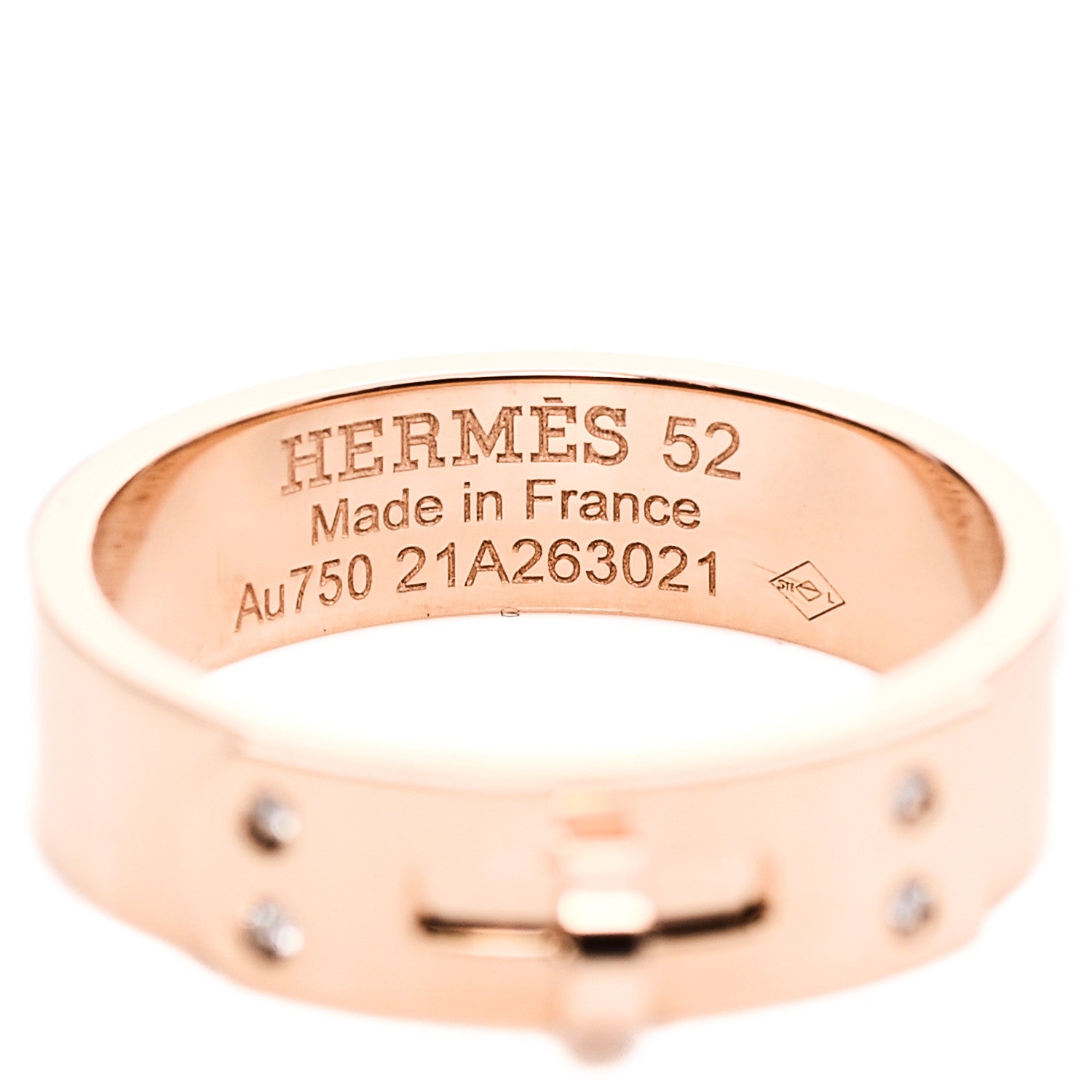 Hermes 18K Rose Gold Diamond PM Kelly Ring 52 6 4 of 5