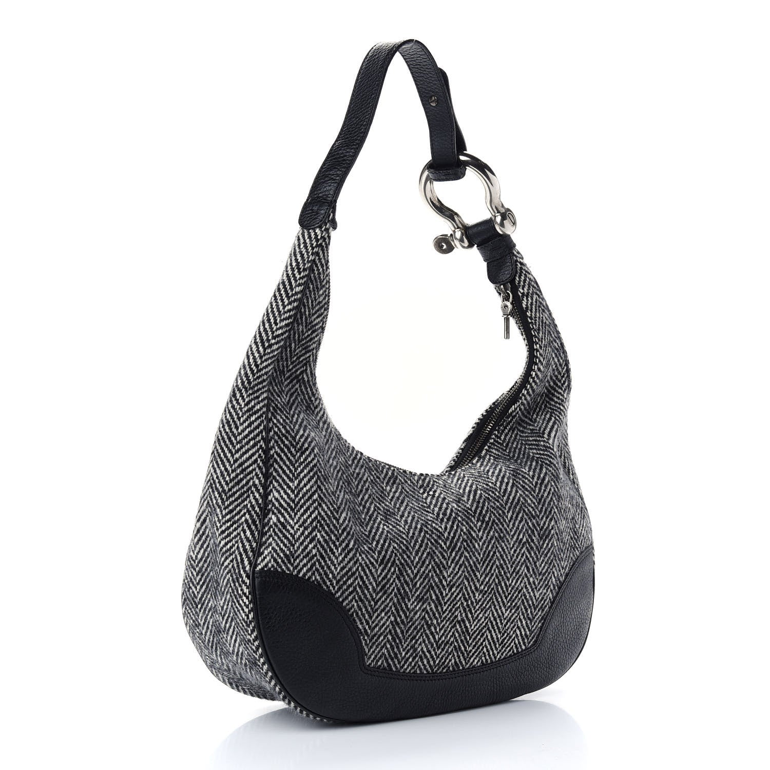 Burberry Wool Herringbone Hobo Black White 2 of 8