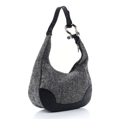 Burberry Wool Herringbone Hobo Black White 2 of 8