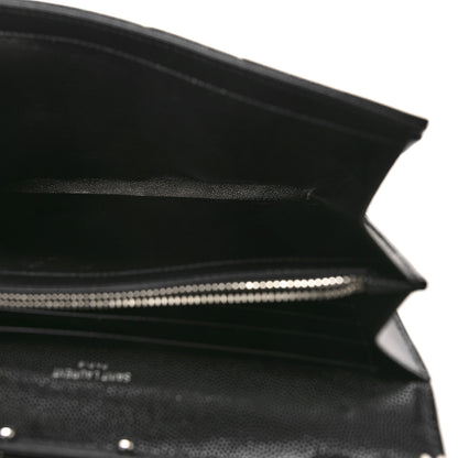 Saint Laurent Grain De Poudre Matelasse Chevron Monogram Chain Wallet Black 5 of 9
