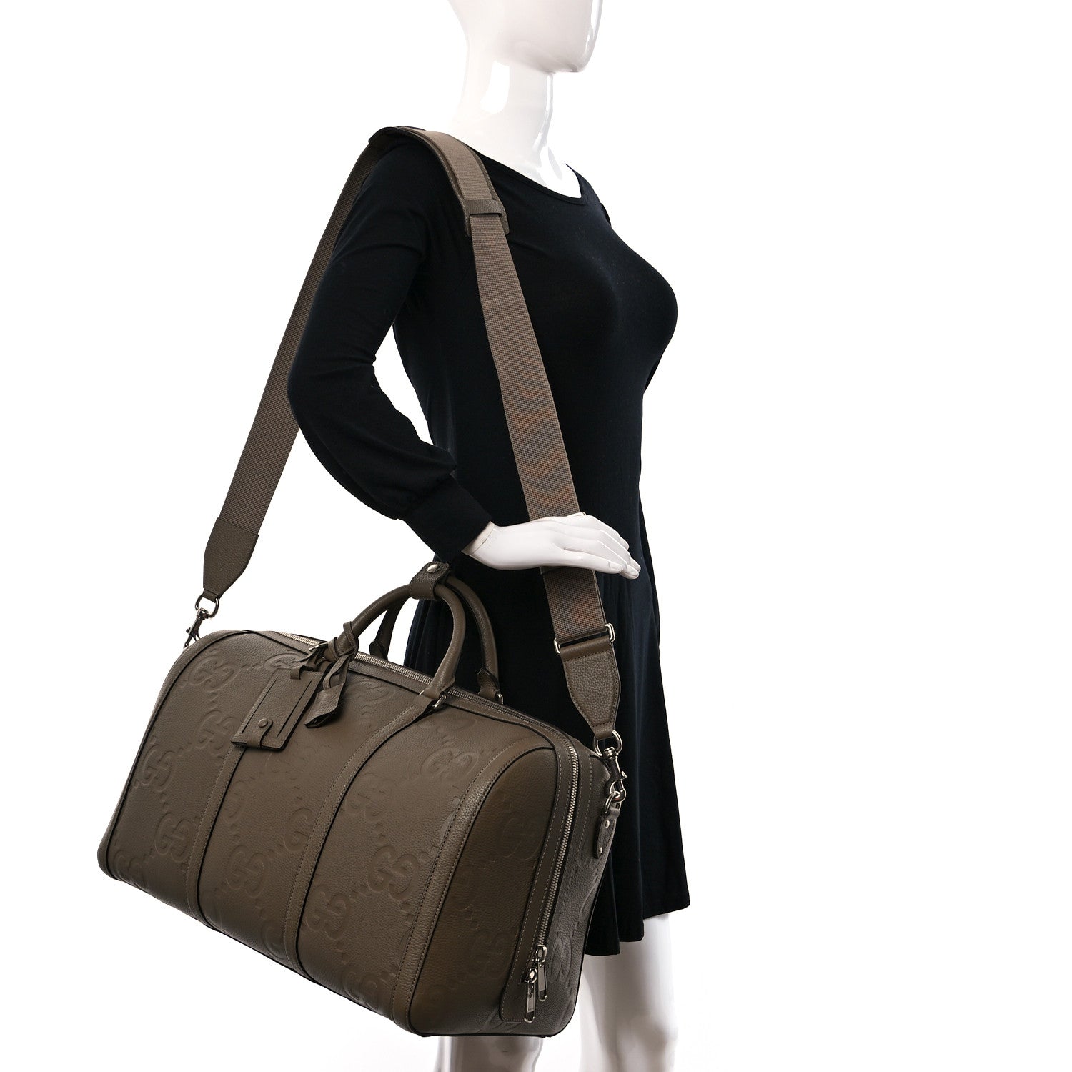 Gucci Piuma Calfskin Jumbo GG Embossed Large Duffle Bag Good Taupe 2 of 12