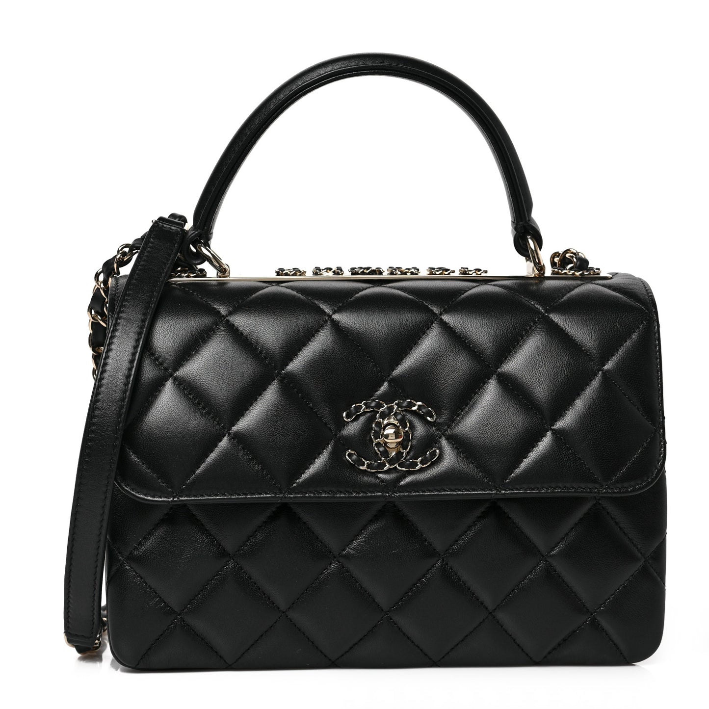Lambskin Quilted Small Trendy CC Chain Dual Handle Flap Bag Black