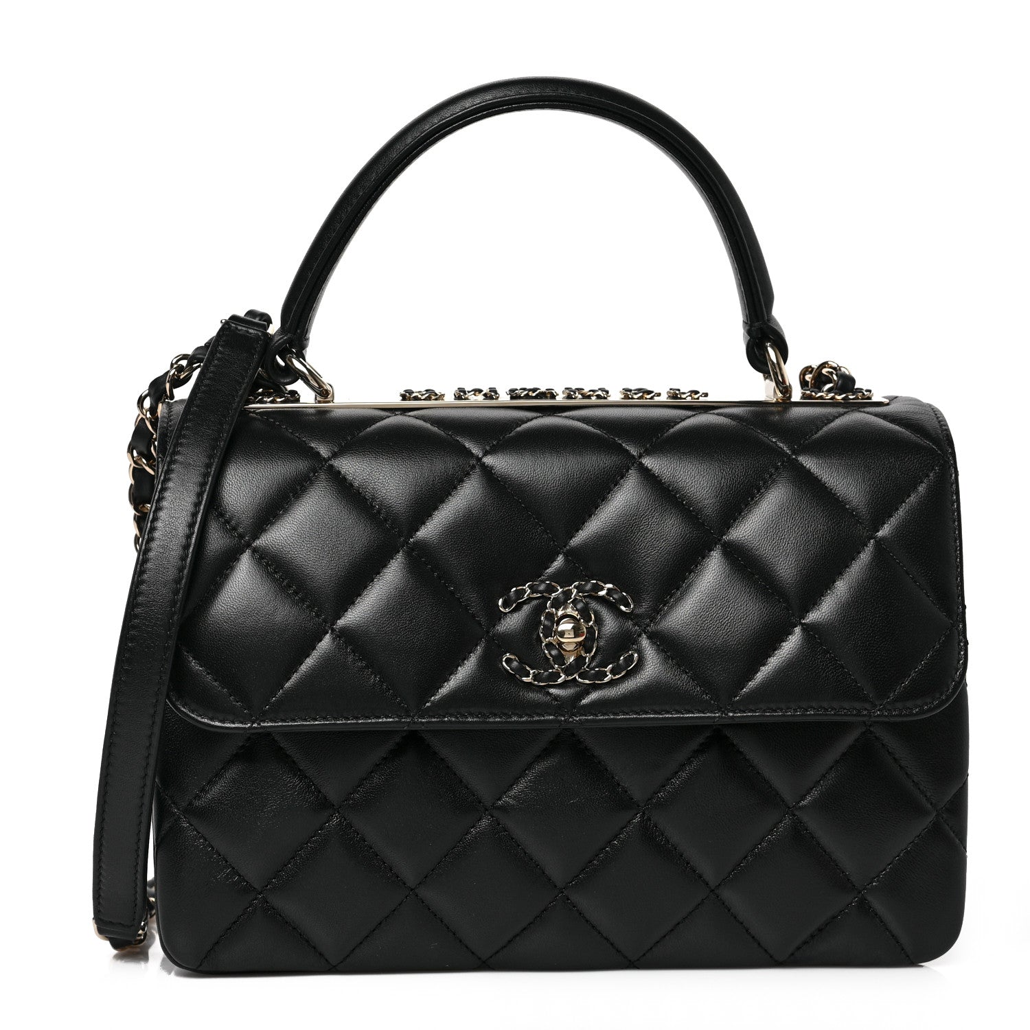 Chanel Lambskin Quilted Small Trendy CC Chain Dual Handle Flap Bag Black 1 of 9