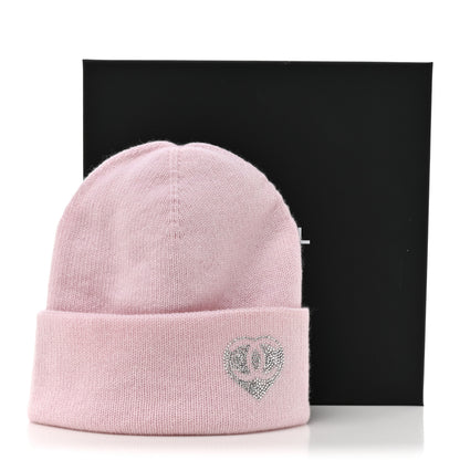 Chanel Cashmere Crystal CC Heart Beanie Hat Light Pink 6 of 6