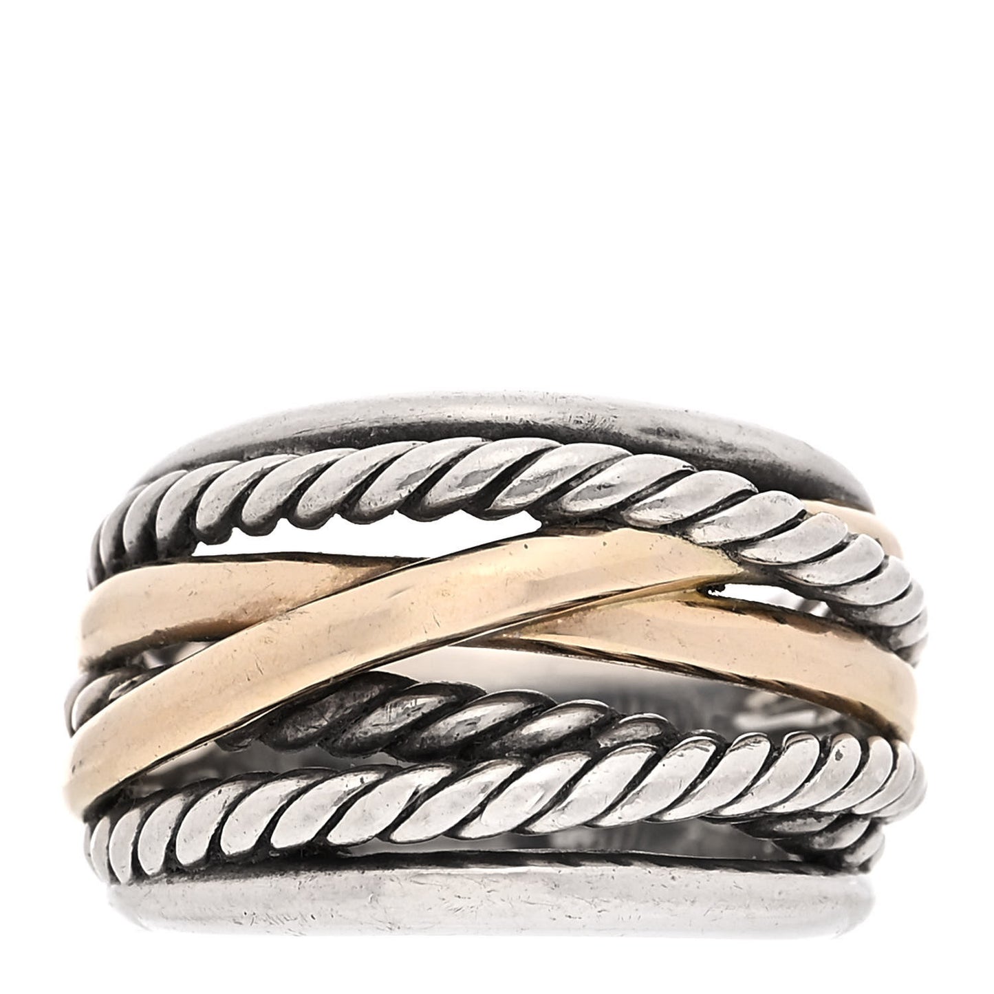 Sterling Silver 14K Yellow Gold Wide Crossover Ring 60 9