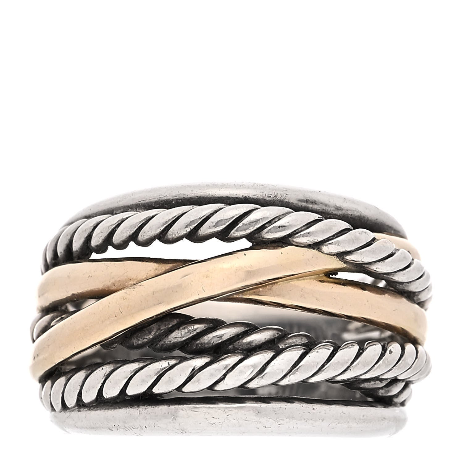 David Yurman Sterling Silver 14K Yellow Gold Wide Crossover Ring 60 9 1 of 5