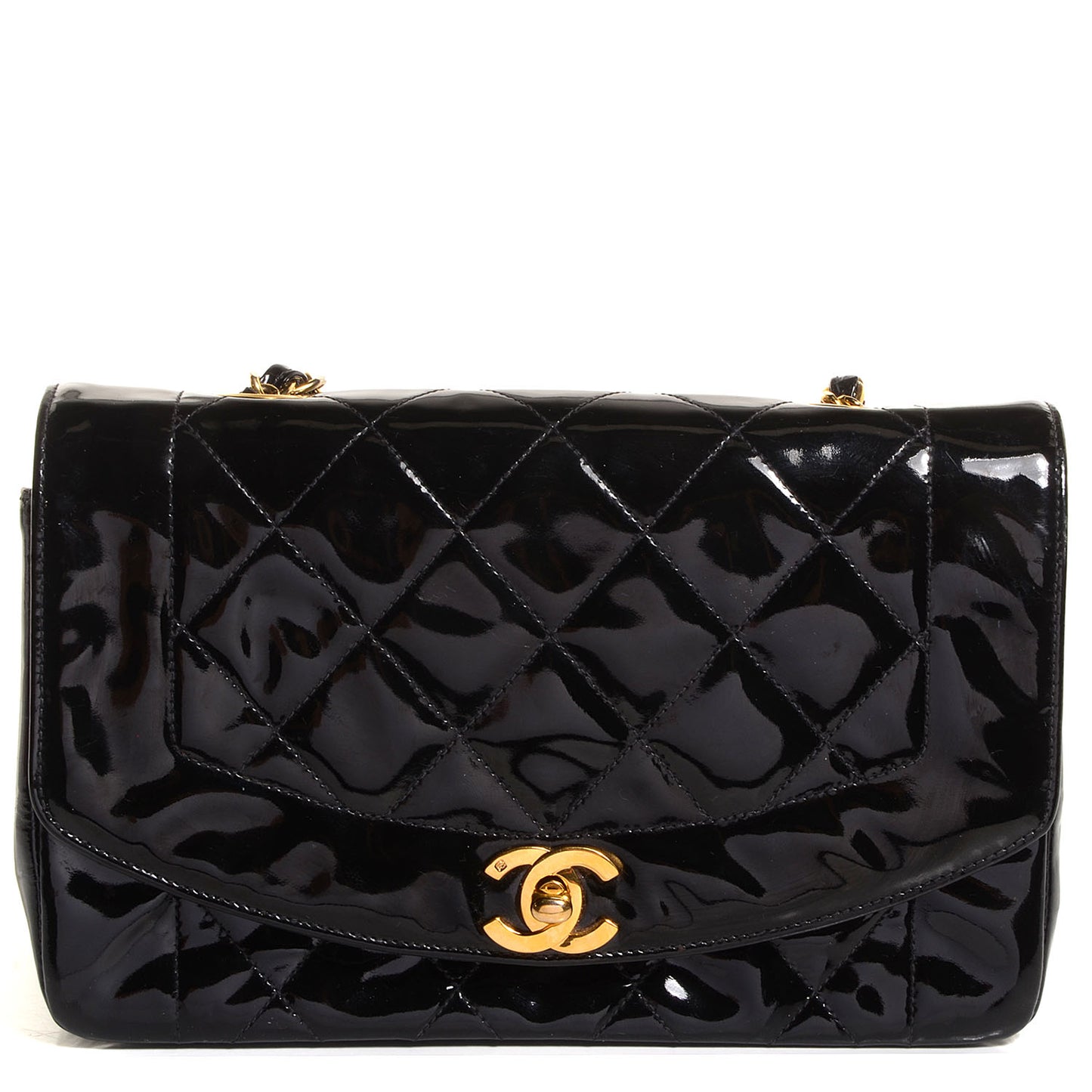 Patent Quilted Small Single Flap Bag Black