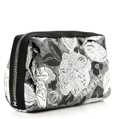 Chanel Coated Canvas Lambskin Camellia Cosmetic Pouch Black White 4 of 9