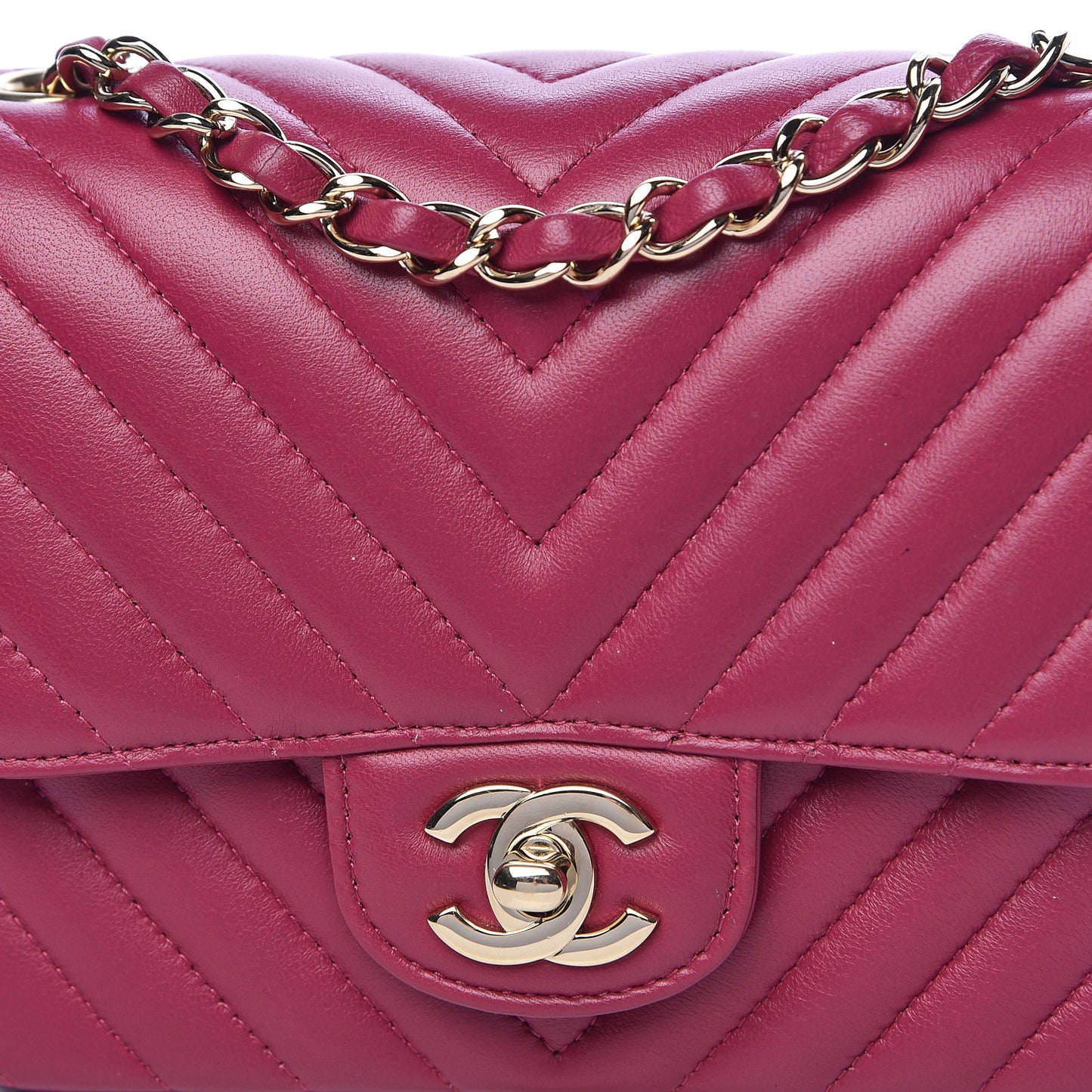 Lambskin Chevron Quilted Mini Square Flap Fuchsia