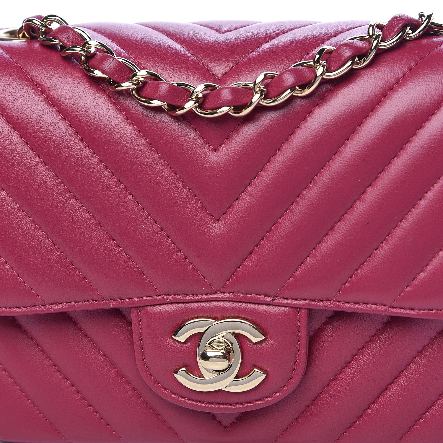 Chanel Lambskin Chevron Quilted Mini Square Flap Fuchsia 12 of 16