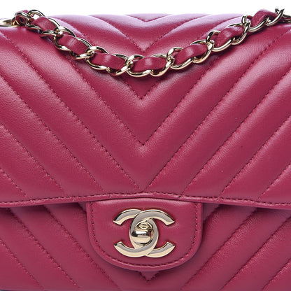 Chanel Lambskin Chevron Quilted Mini Square Flap Fuchsia 12 of 16